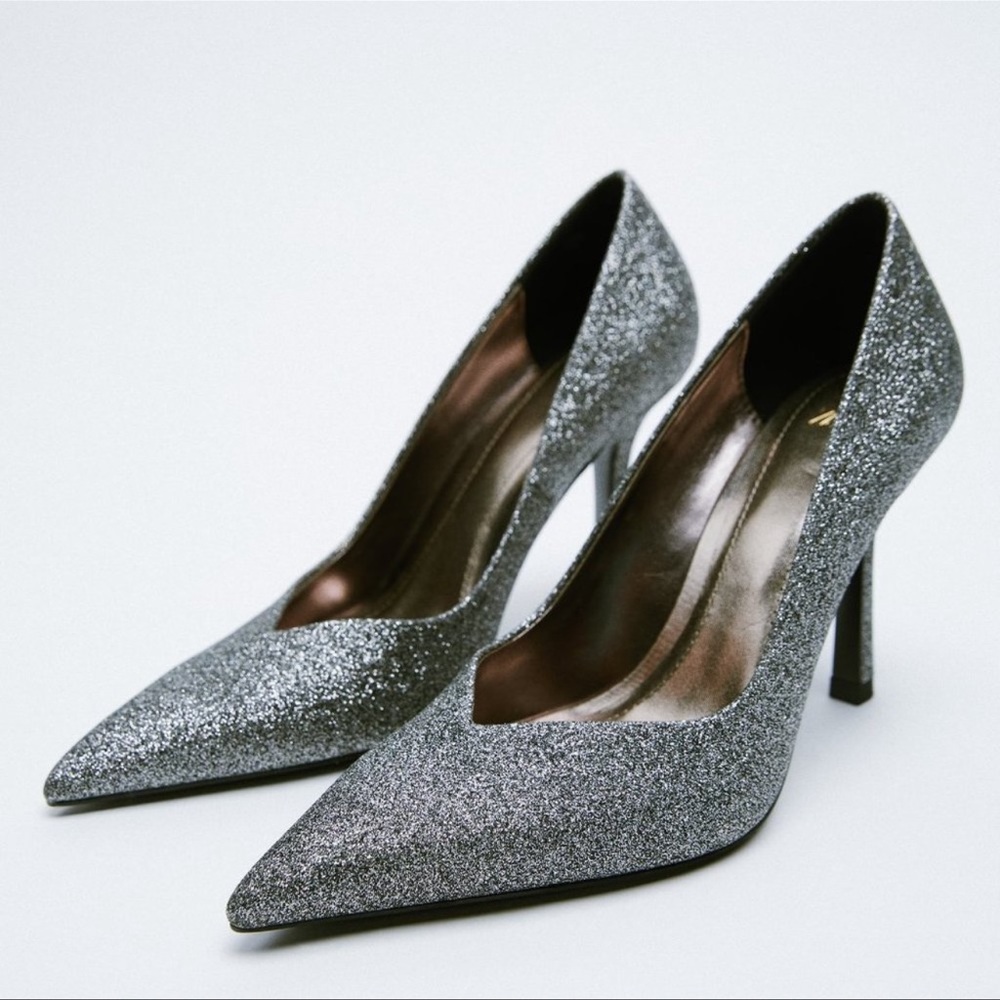 ZARA GLITTER HIGH HEEL SHOES NWT SIZE 40